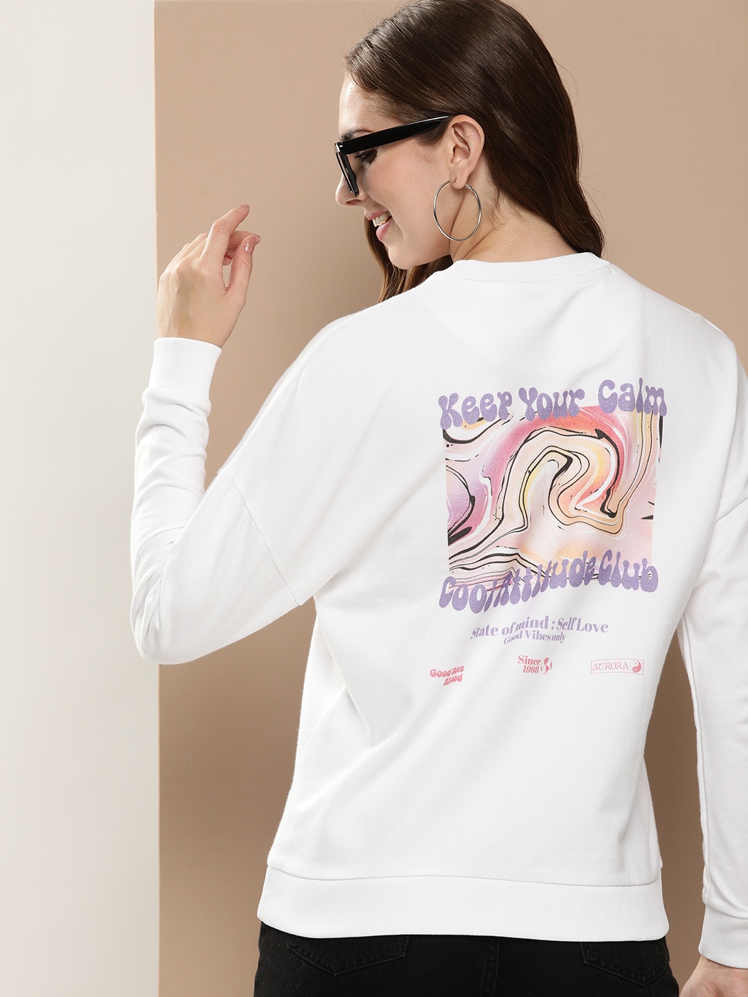 

HERE&NOW Round Neck Printed Pure Cotton Sweatshirt, White