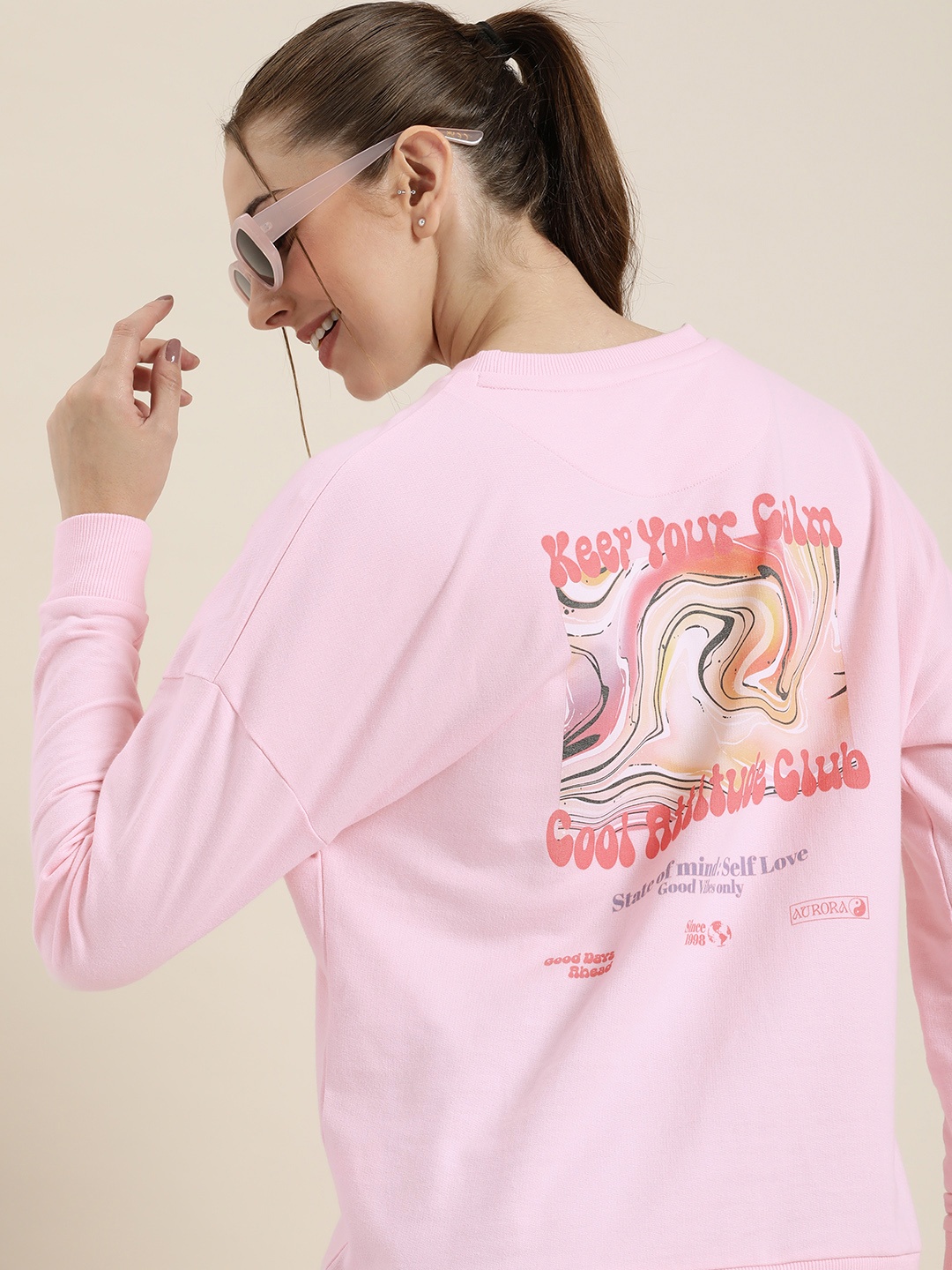 

HERE&NOW Printed Pure Cotton Sweatshirt, Pink