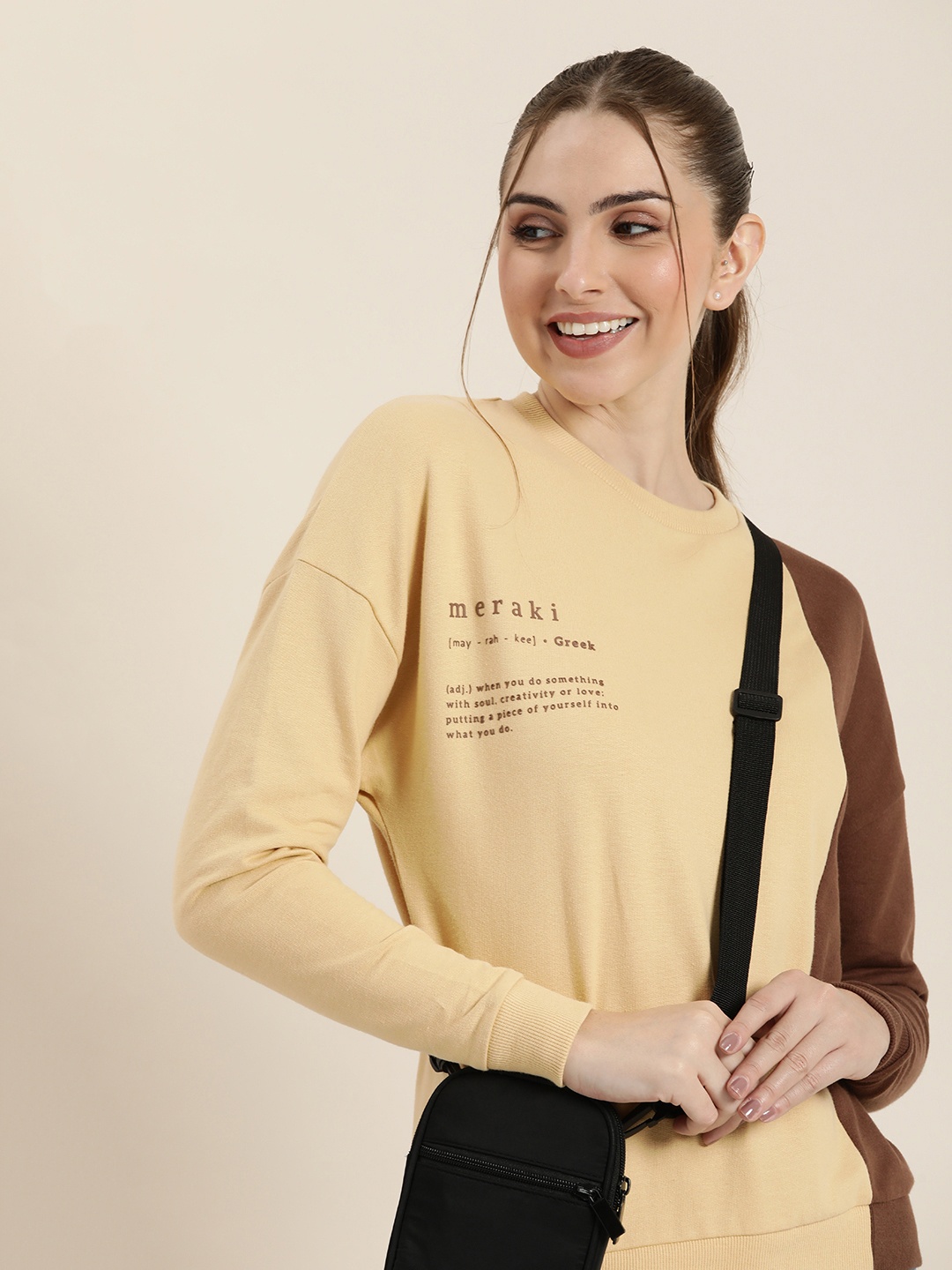 

HERE&NOW Printed Pure Cotton Sweatshirt, Beige