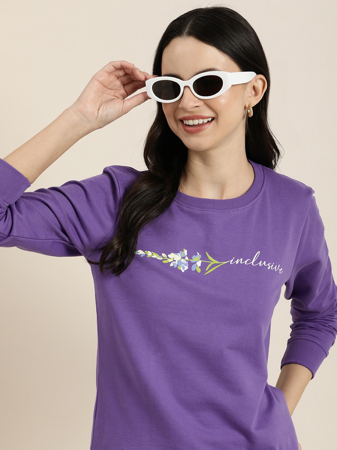 

HERE&NOW Graphic Printed Round-Neck Sweatshirt, Purple
