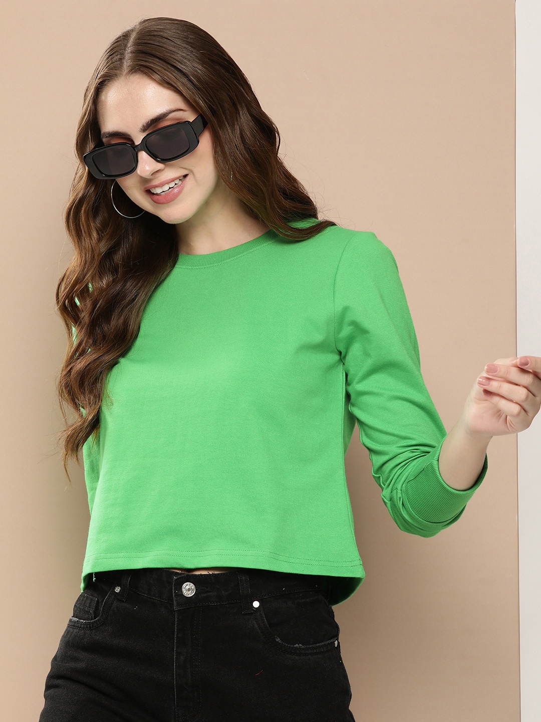 

HERE&NOW Round Neck Printed Sweatshirt, Green