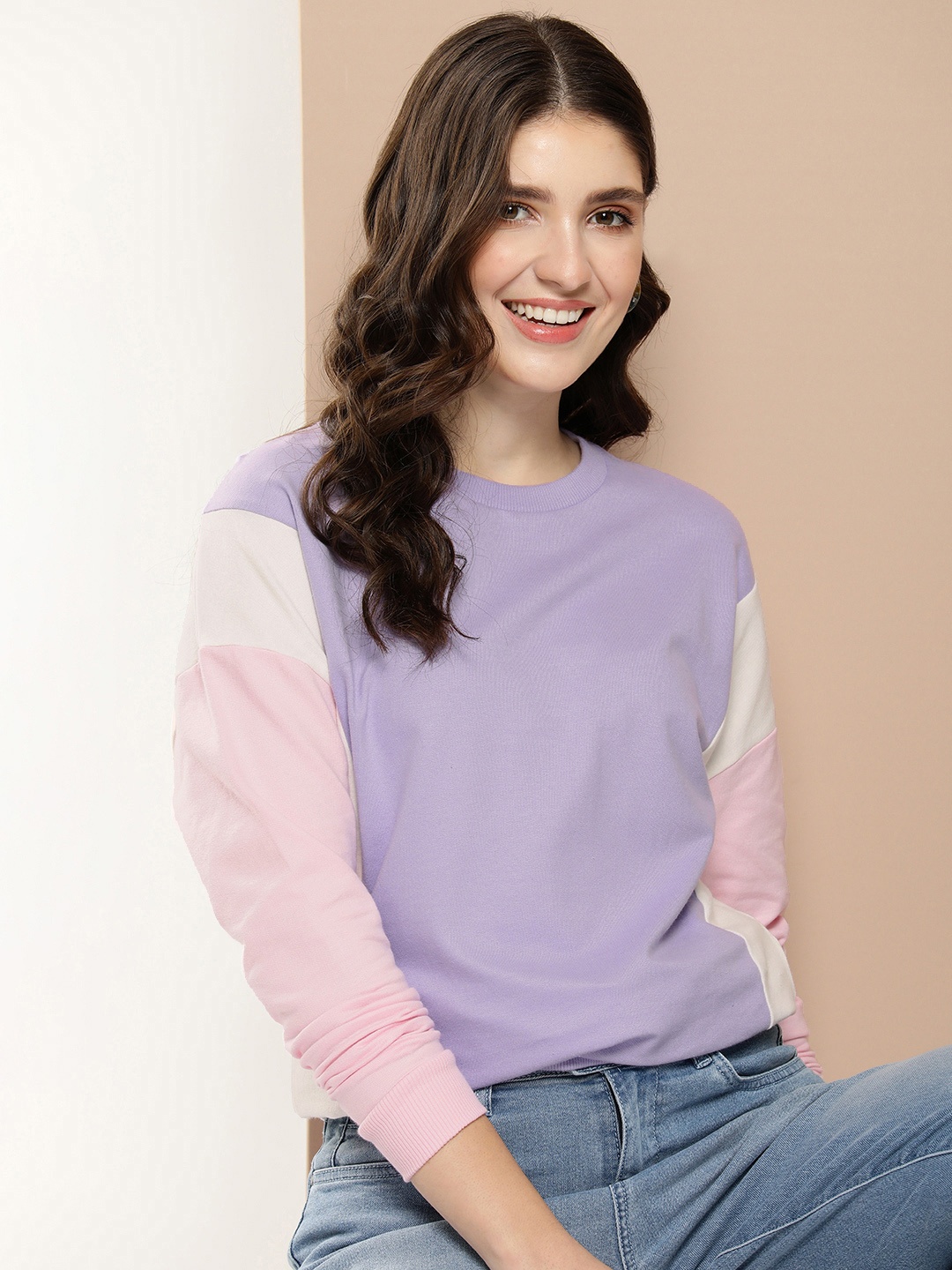 

HERE&NOW Colourblocked Pure Cotton Sweatshirt, Lavender