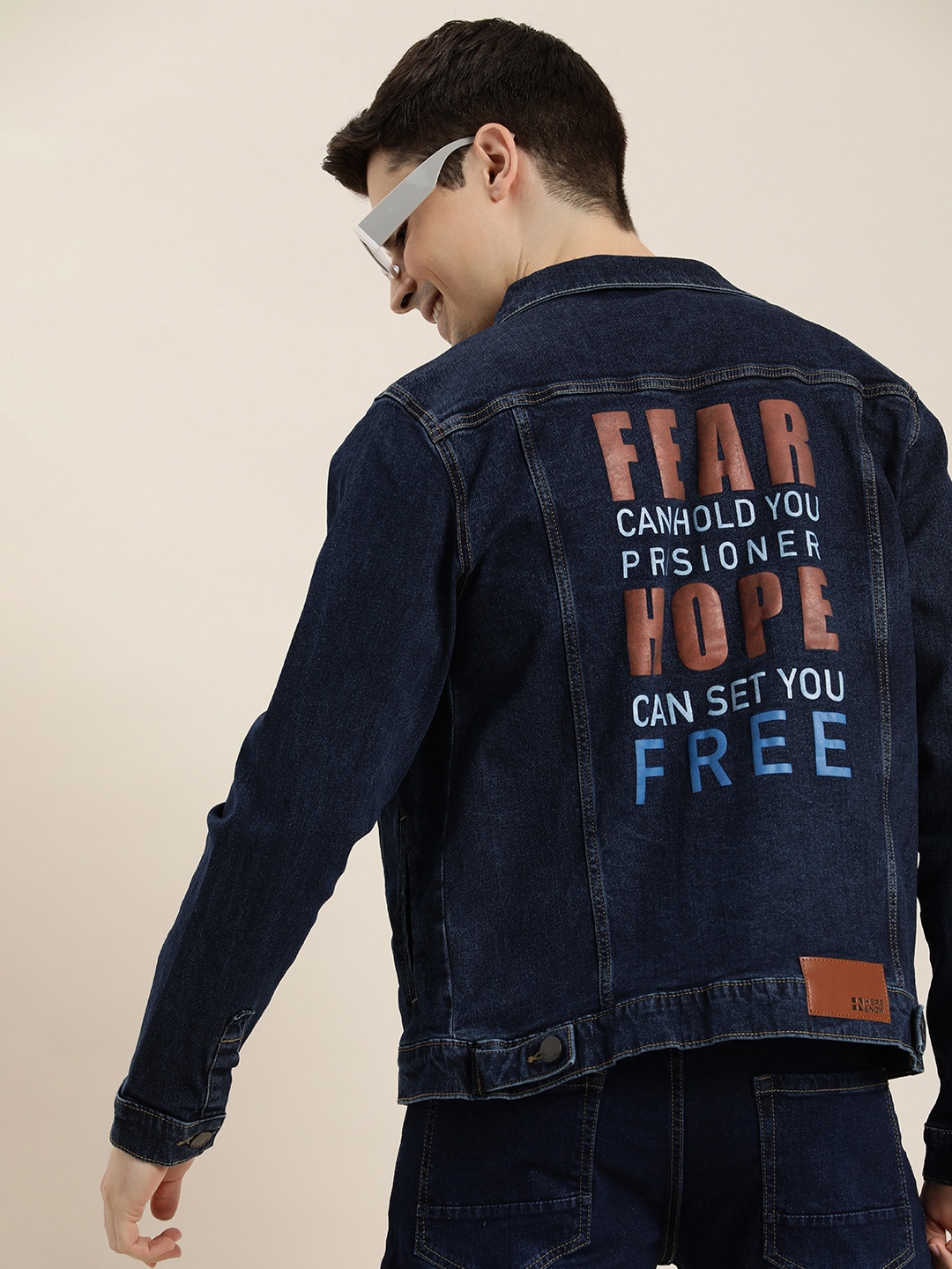 

HERE&NOW Typography Printed Denim Jacket, Blue