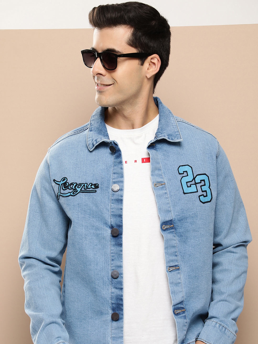 

HERE&NOW Solid Full Sleeves Casual Denim Jacket, Blue