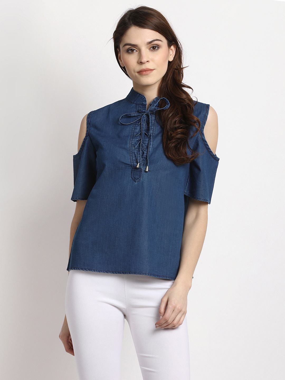 

Marie Claire Women Navy Blue Solid Shirt Style Top