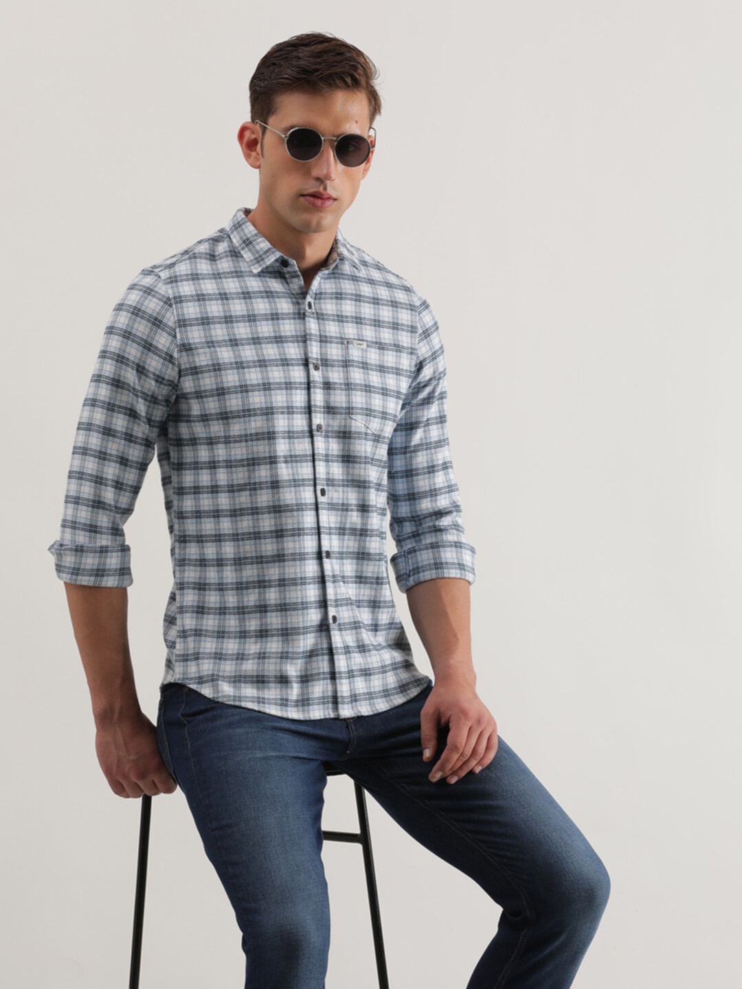 

Lee Slim Fit Checked Cotton Casual Shirt, Blue