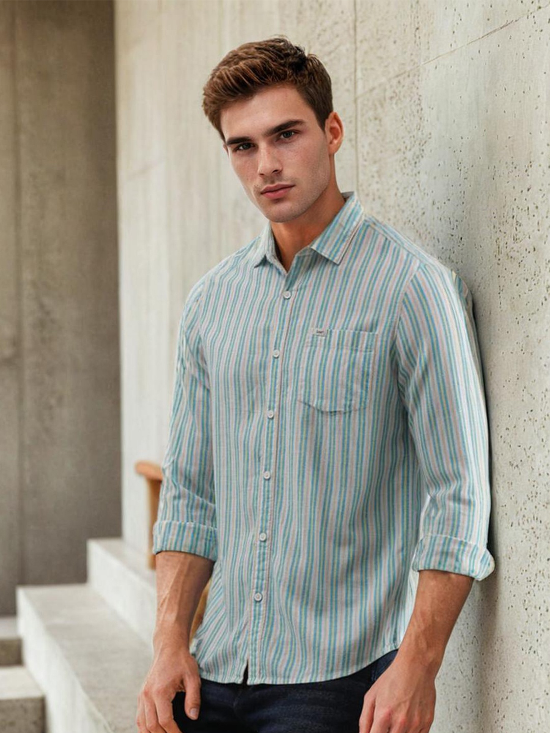 

Lee Slim Fit Vertical Striped Casual Shirt, Blue