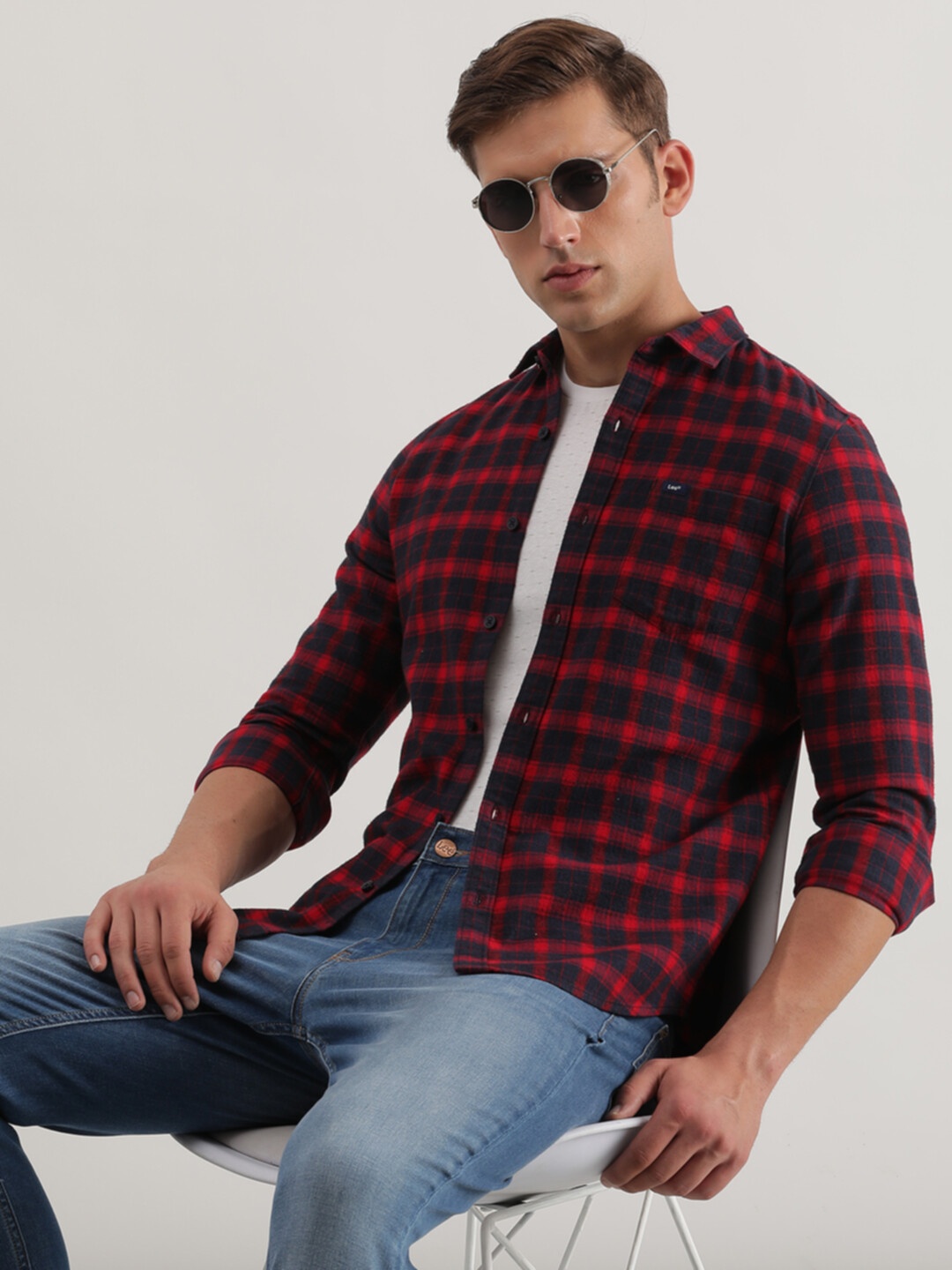 

Lee Slim Fit Tartan Checked Pure Cotton Casual Shirt, Red