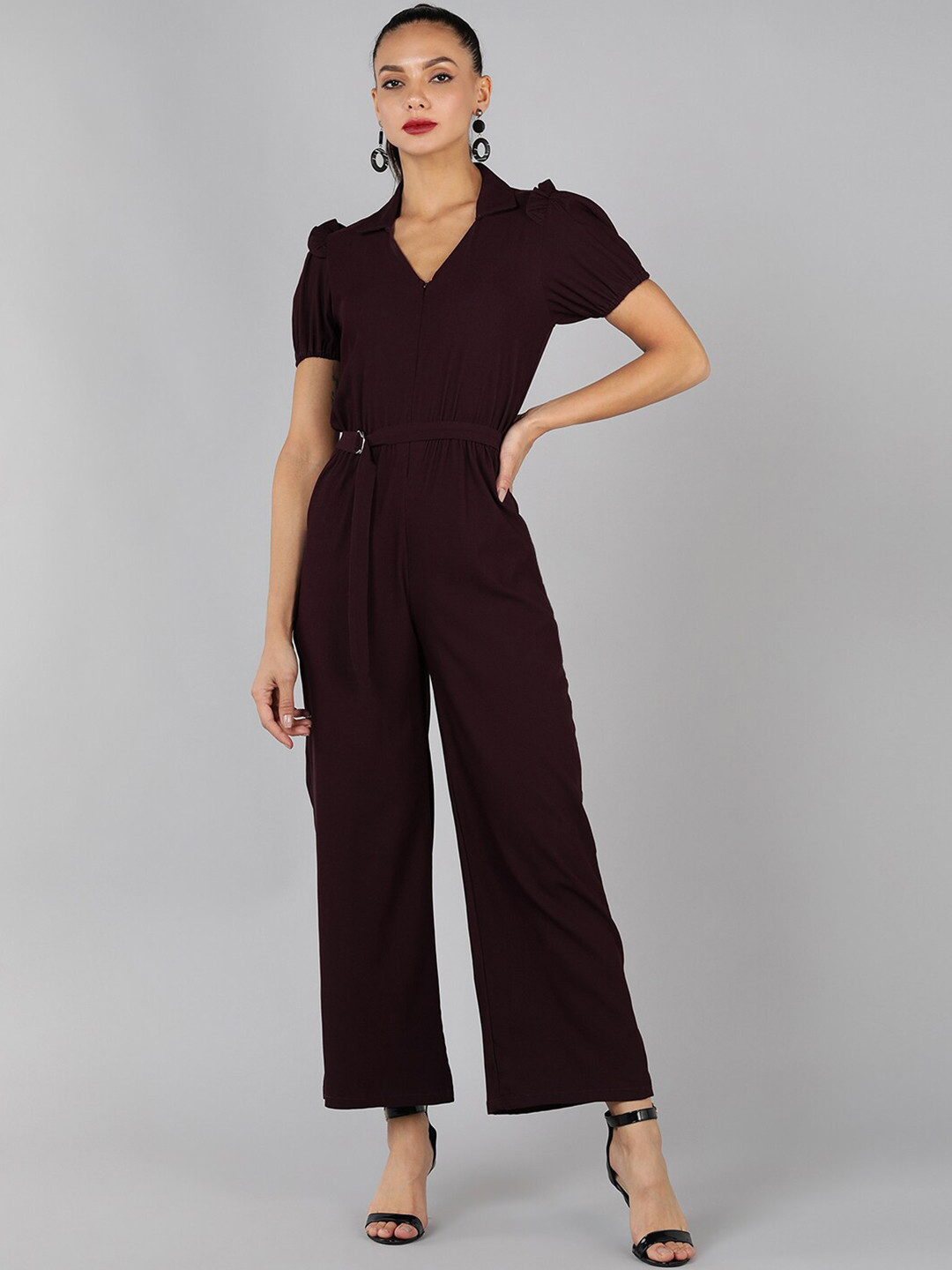 

Golden Kite V Neck Basic Jumpsuit, Burgundy