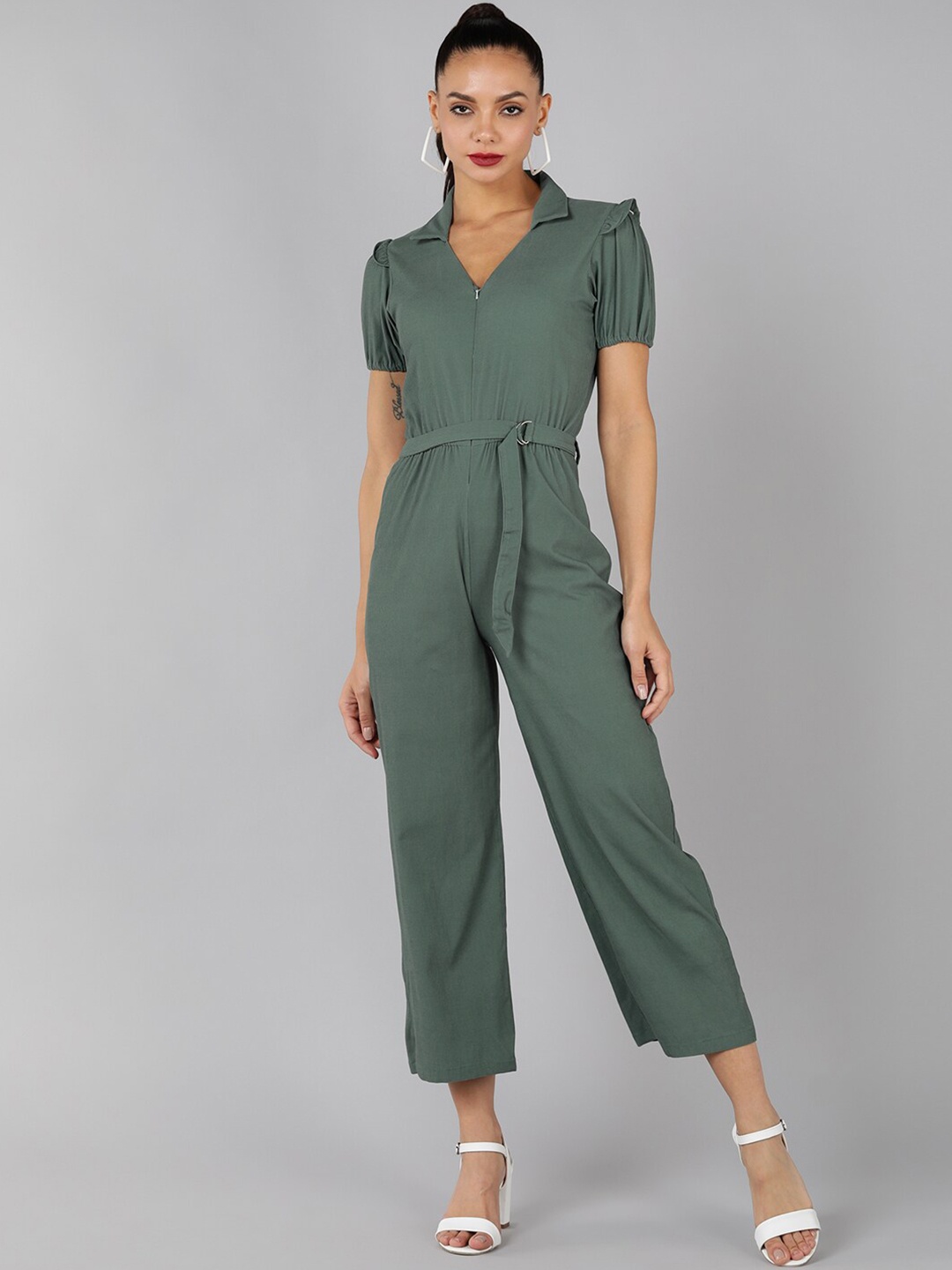 

Golden Kite Shirt Collar Basic Jumpsuit, Green