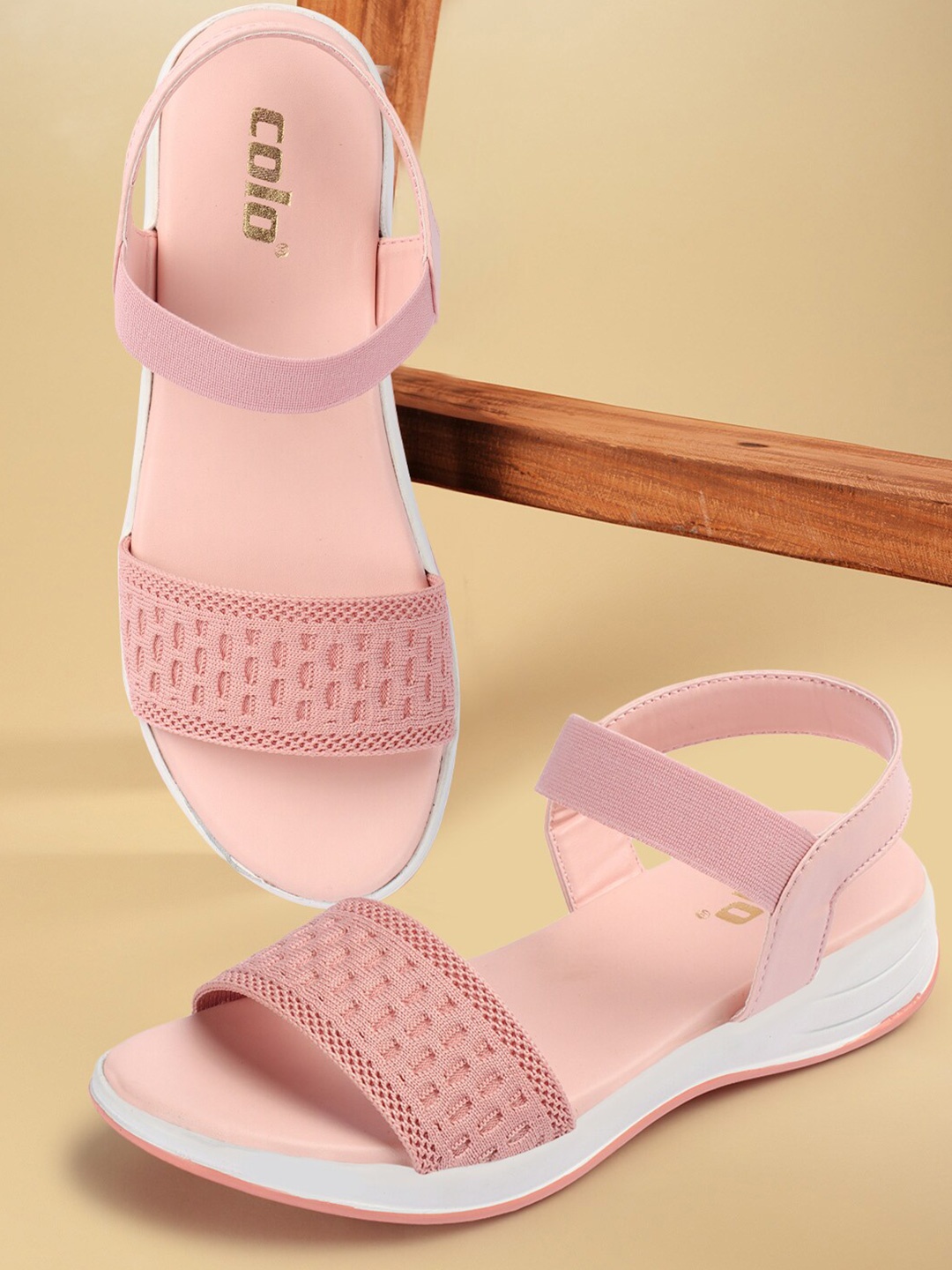 

Colo Woven Design Open Toe Flats, Pink