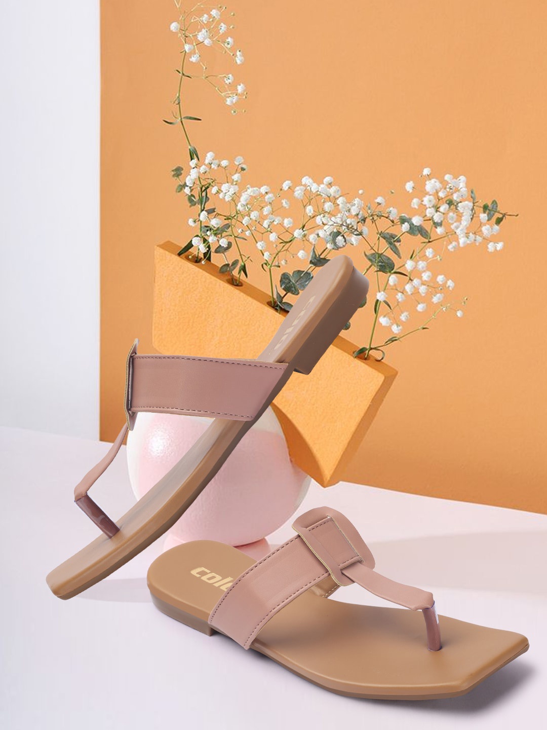 

Colo Open Toe T-Strap flats, Peach