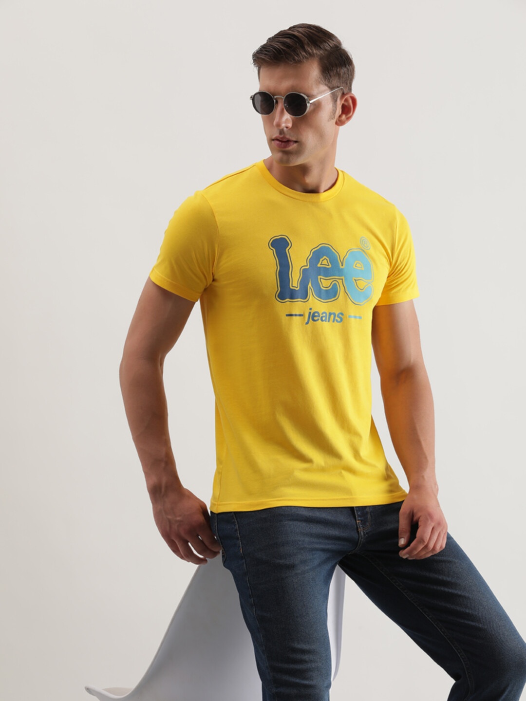 

Lee Typography Printed Slim Fit Cotton T-shirt, Yellow
