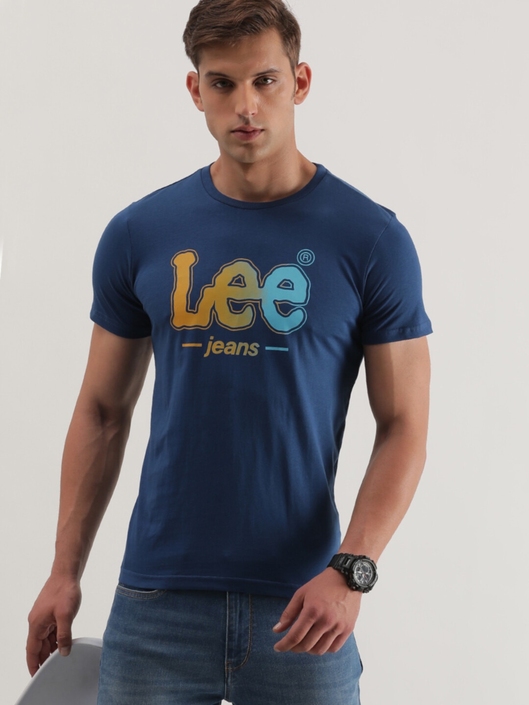 

Lee Typography Printed Slim Fit Cotton T-shirt, Blue