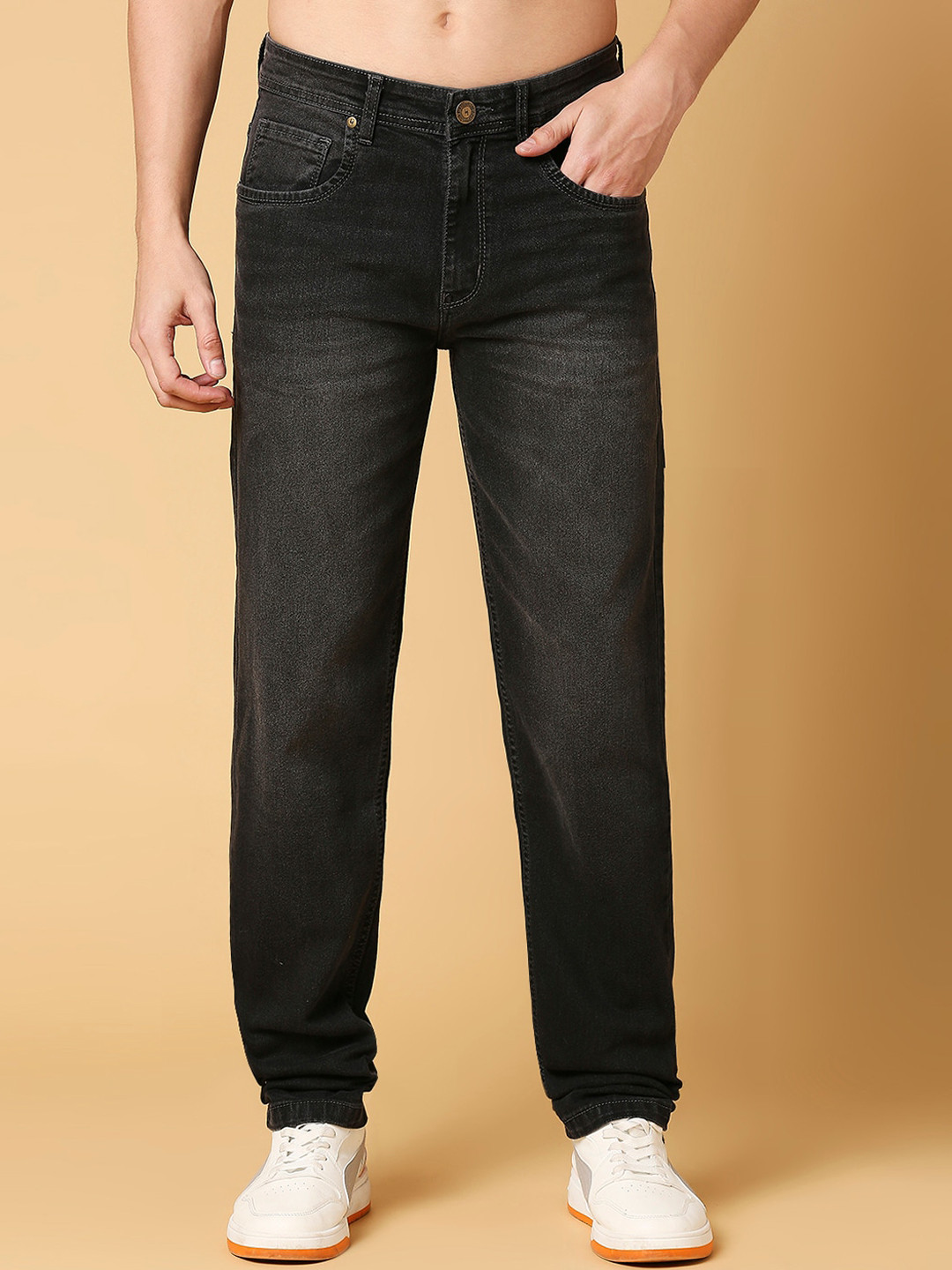 

HJ HASASI Men Relaxed Fit Mid-Rise Light Fade Clean Look Stretchable Jeans, Grey