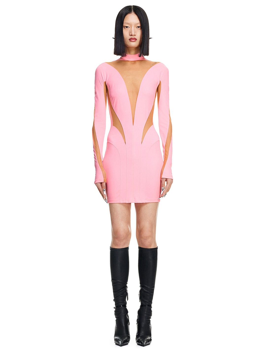 

H&M Mesh-Panelled Mini Dress, Pink