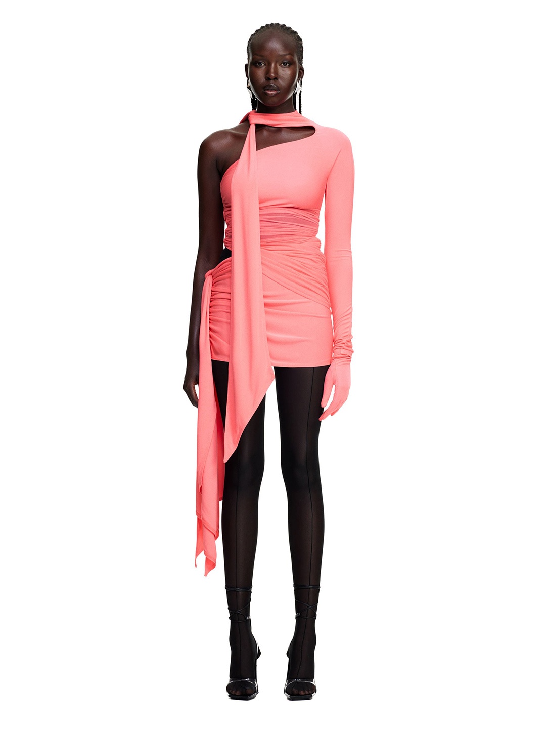 

H&M Knot-Detail One-Shoulder Dress, Pink