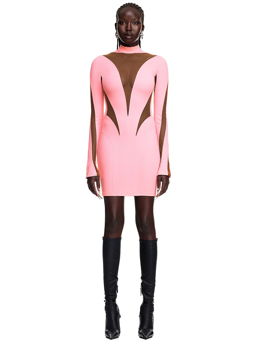 

H&M Mesh-Panelled Mini Dress, Pink