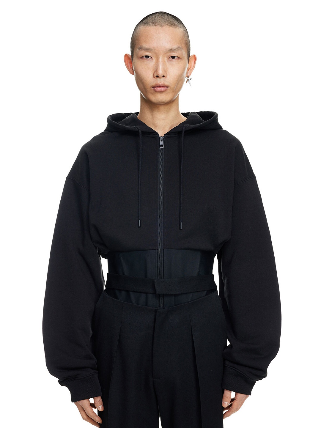 

H&M Corset-Waist Zip-Through Pure Cotton Hoodie, Black