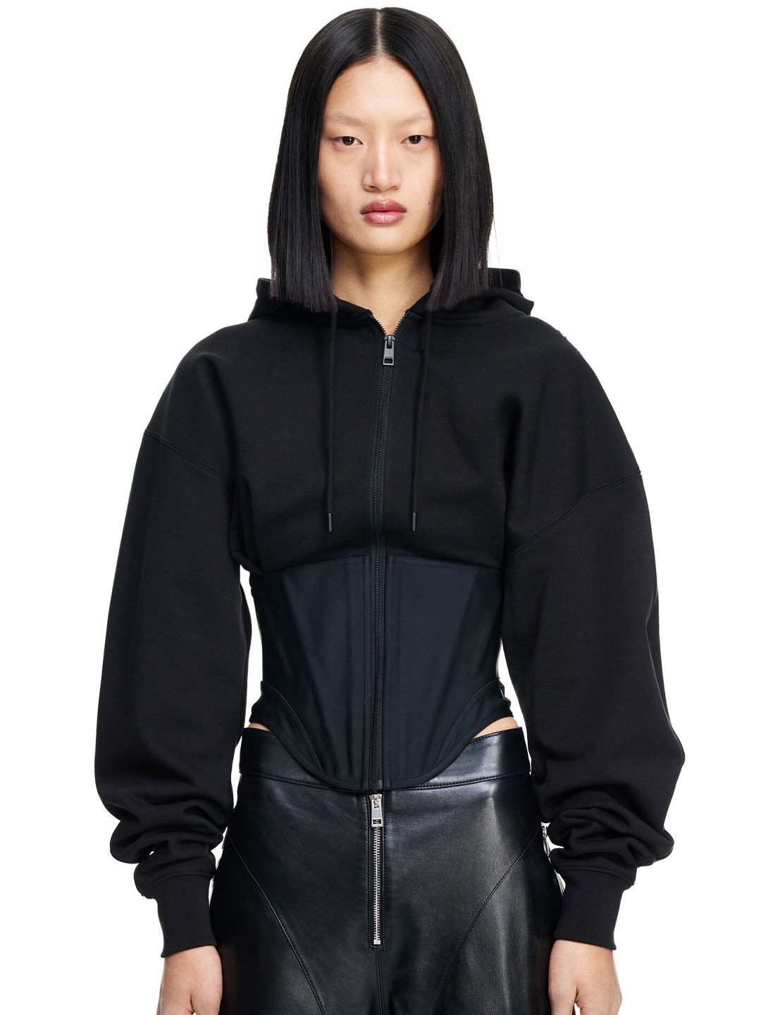 

H&M Corset-Waist Zip-Through Pure Cotton Hoodie, Black