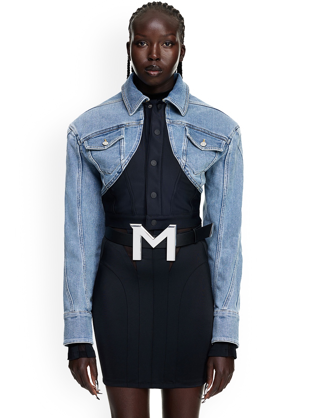 

H&M Women Waist-Detail Cropped Denim Jacket, Blue