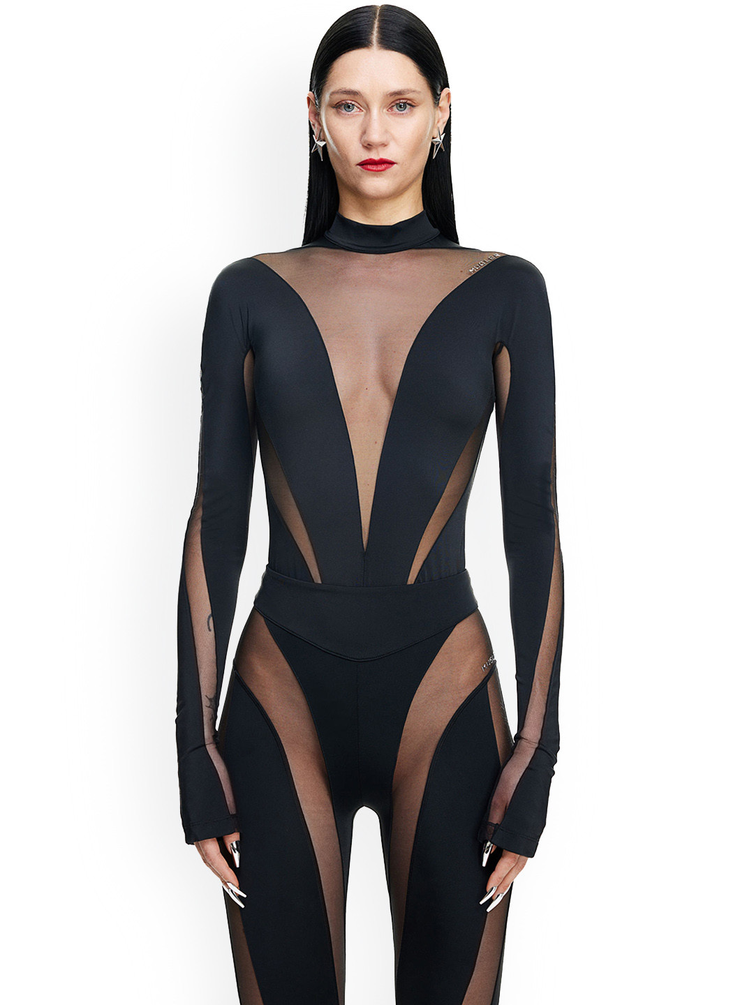 

H&M Mesh-Panelled Bodysuit, Black