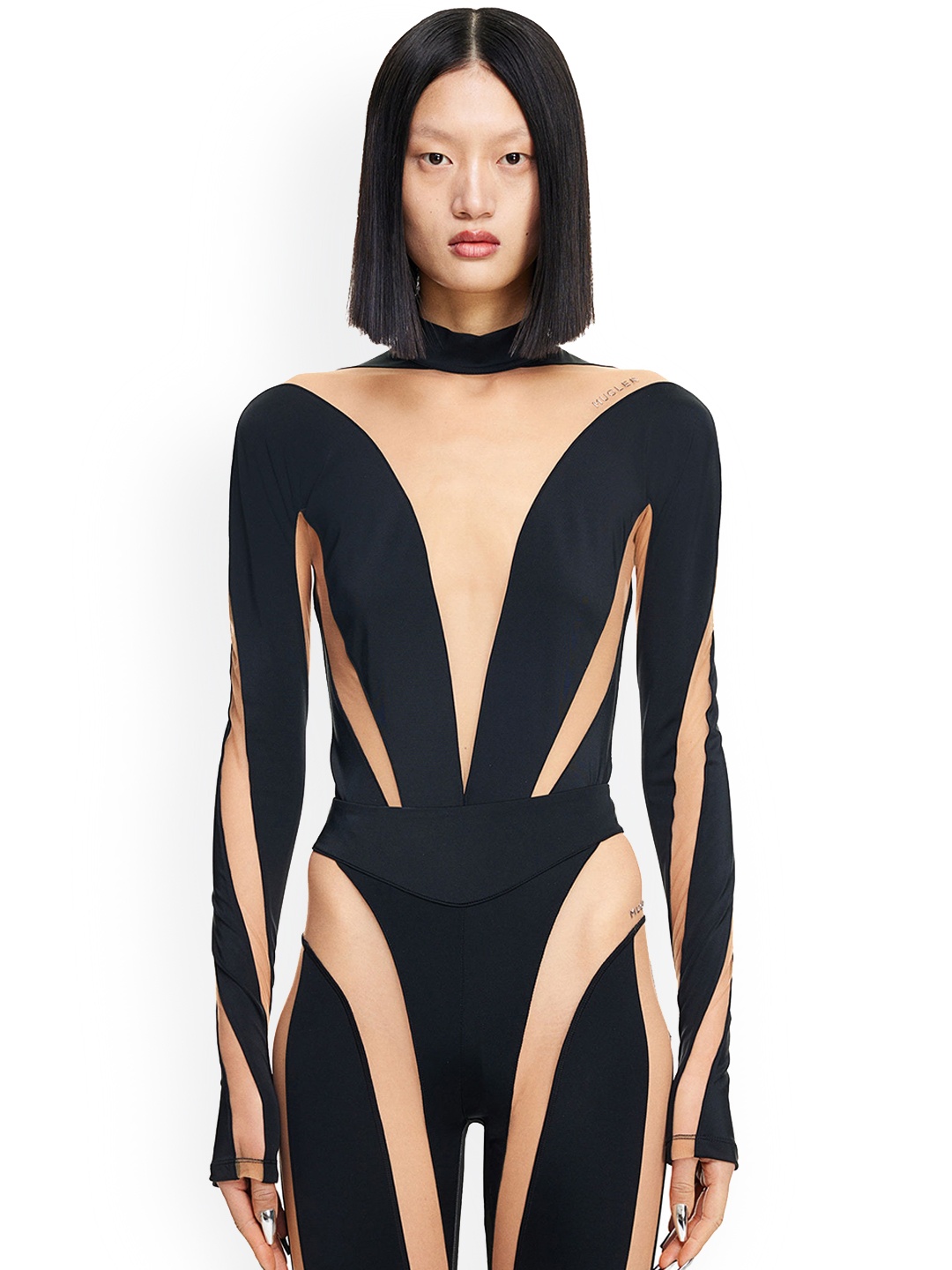 

H&M Mesh-Panelled Bodysuit, Beige
