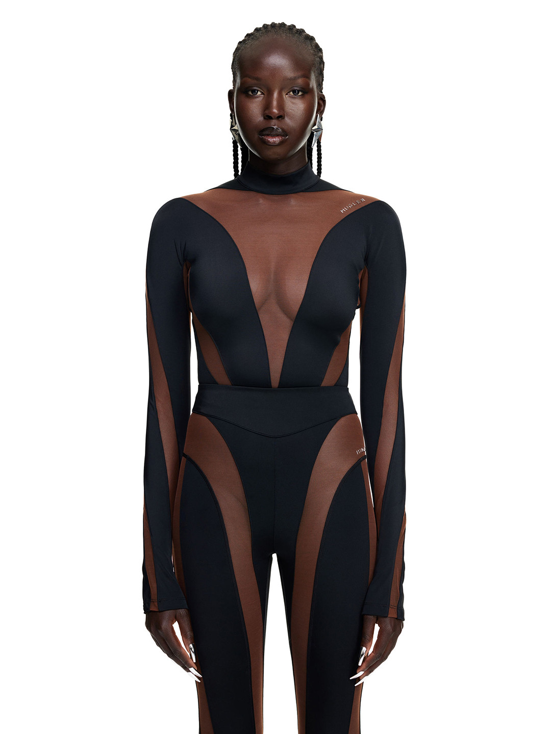 

H&M Mesh-Panelled Bodysuit, Brown