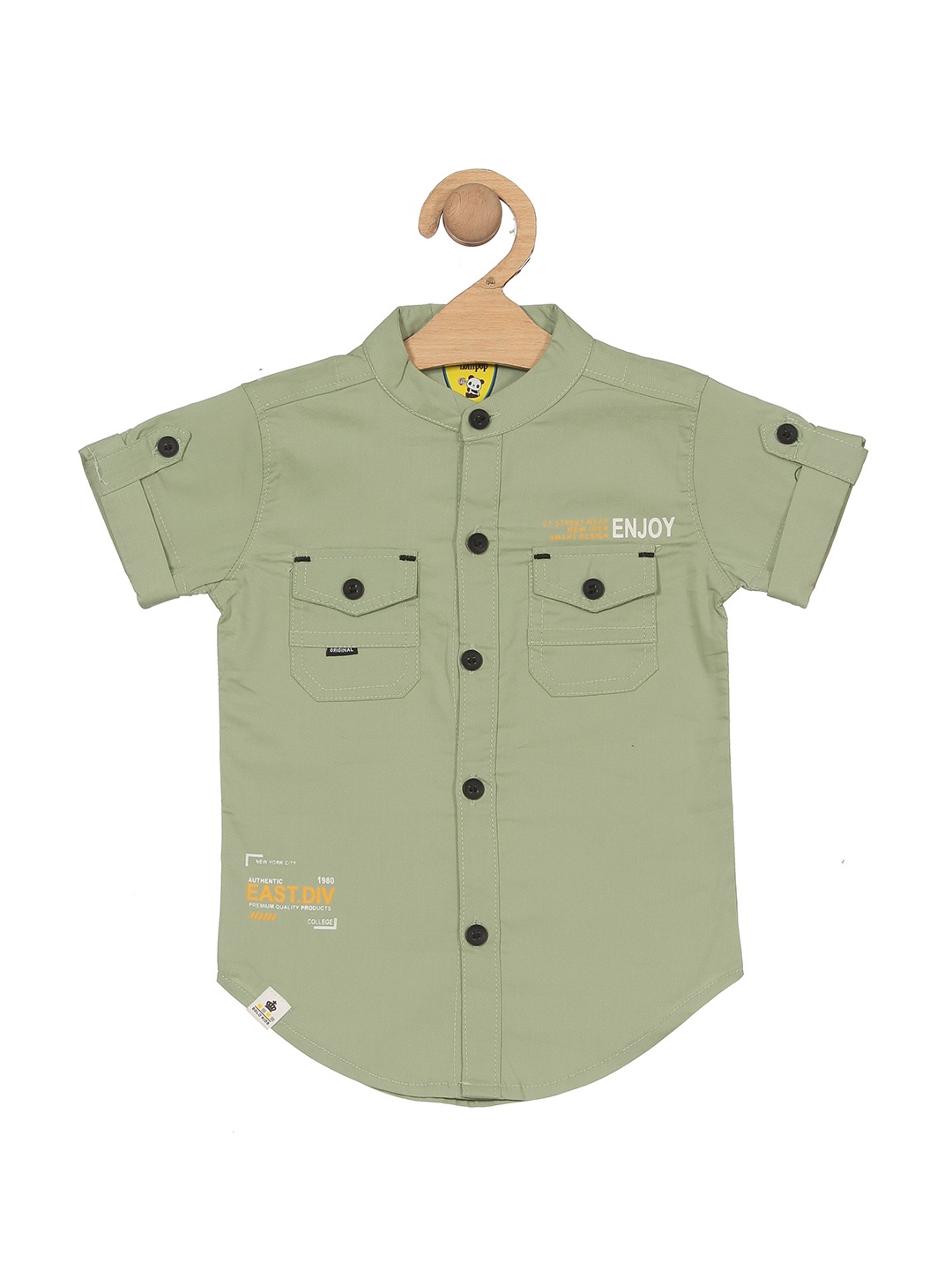 

Lil Lollipop Boys Band Collar Casual Cotton Shirt, Green