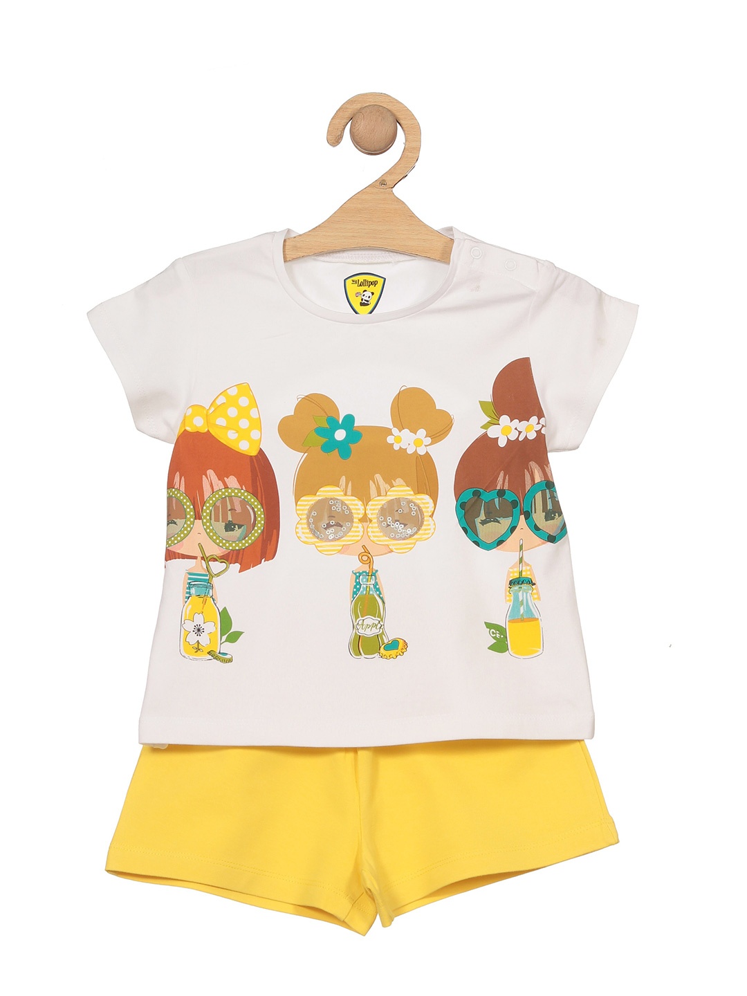 

Lil Lollipop Kids Girls Graphic Printed Pure Cotton T-shirt with Shorts, White