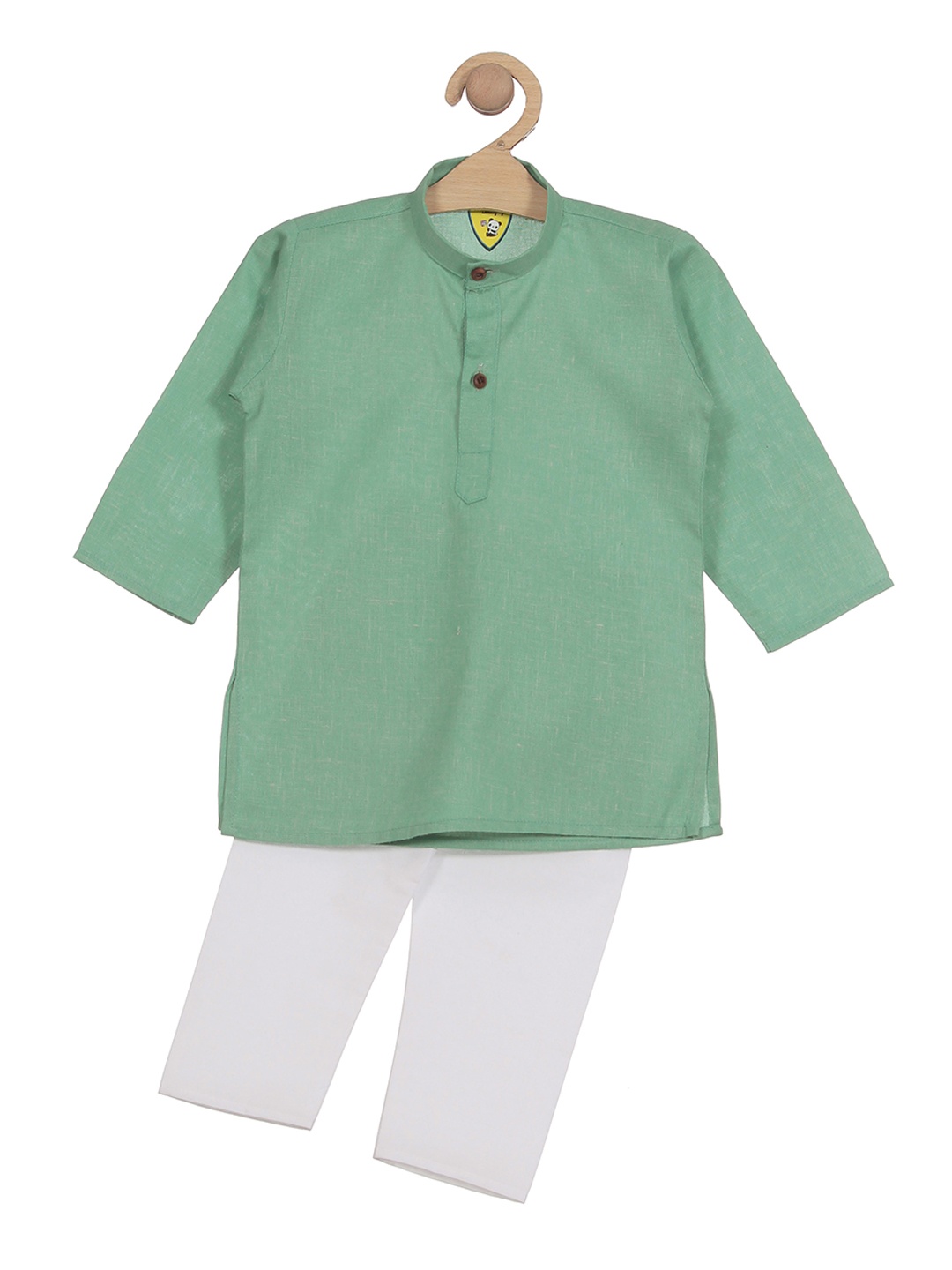 

Lil Lollipop Boys Mandarin Collar Pure Cotton Kurta With Pyjamas, Green