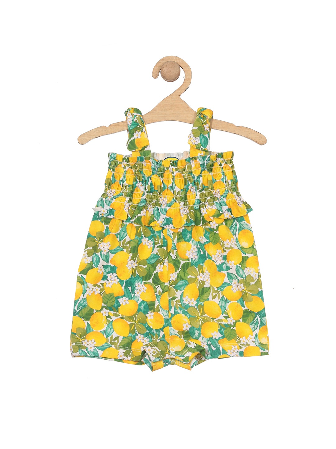 

Lil Lollipop Girls Floral Printed Pure Cotton Rompers, Yellow