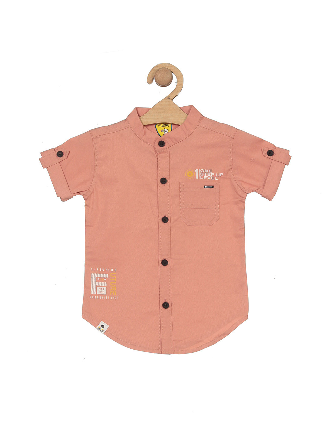 

Lil Lollipop Boys Band Collar Casual Cotton Shirt, Peach