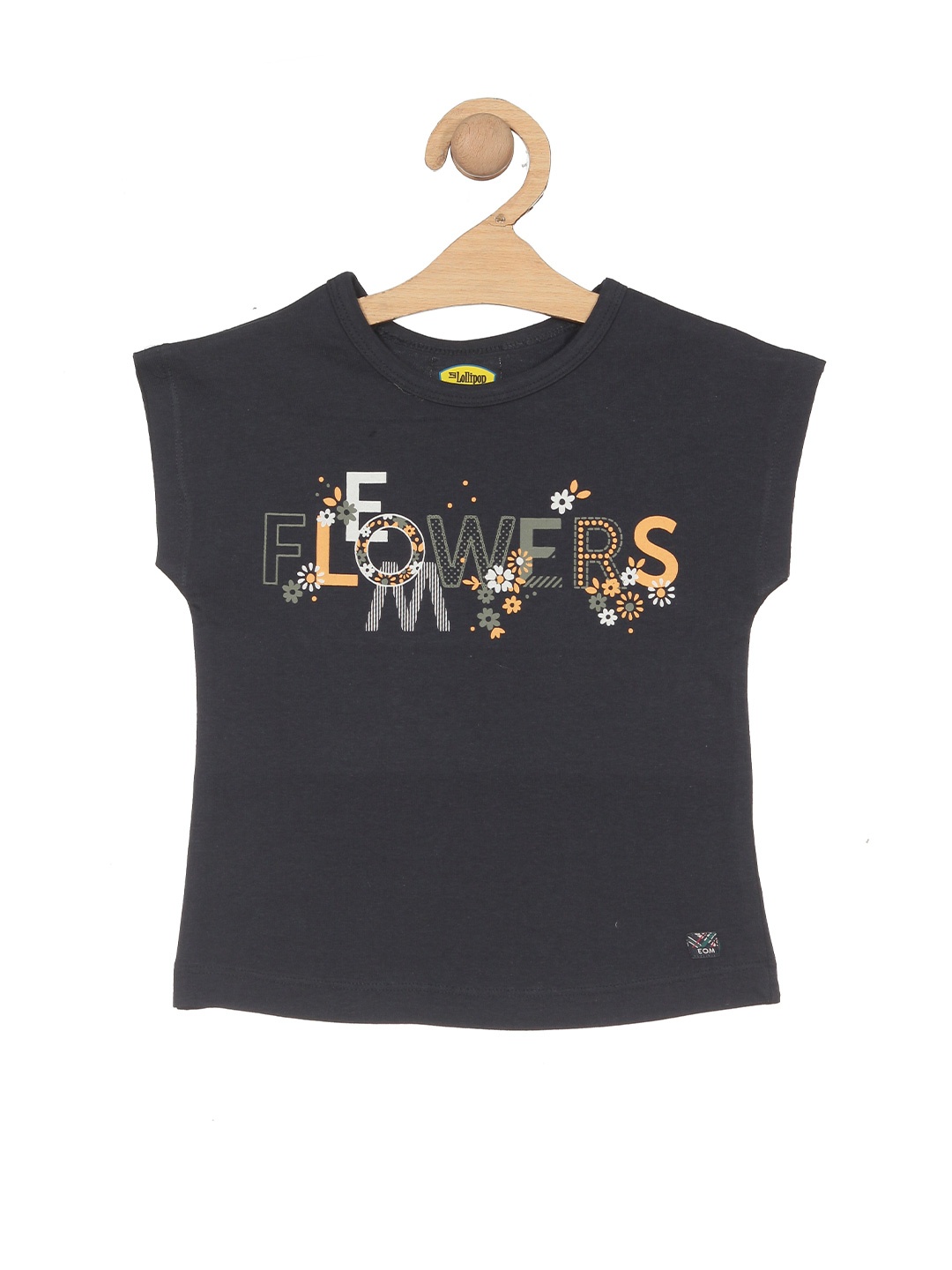 

Lil Lollipop Typography Printed Extended Sleeves Pure Cotton Regular Top, Charcoal