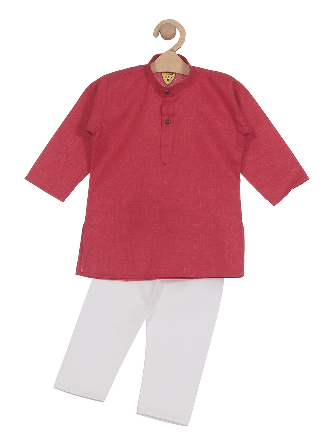 

Lil Lollipop Boys Band Collar Regular Pure Cotton Kurta With Pyjamas, Red