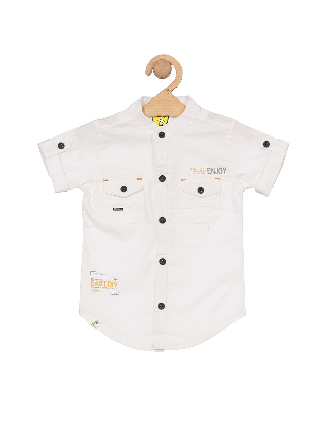 

Lil Lollipop Boys Band Collar Opaque Casual Pure Cotton Shirt, White