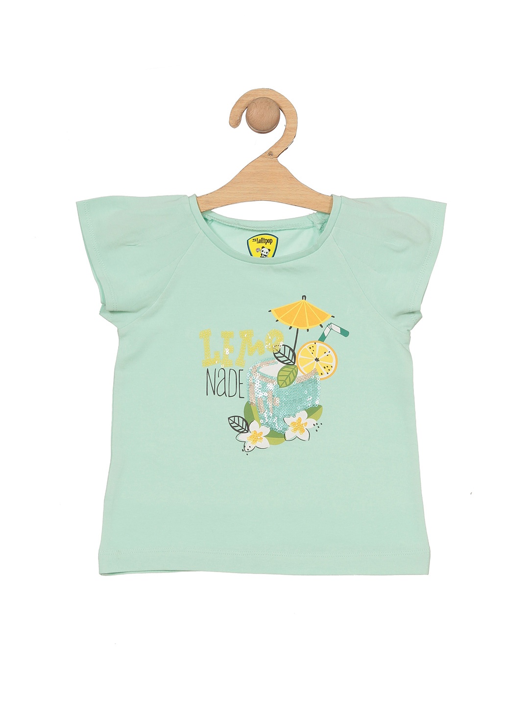 

Lil Lollipop Girls Graphic Printed Raglan Sleeves Pure Cotton T-shirt, Green