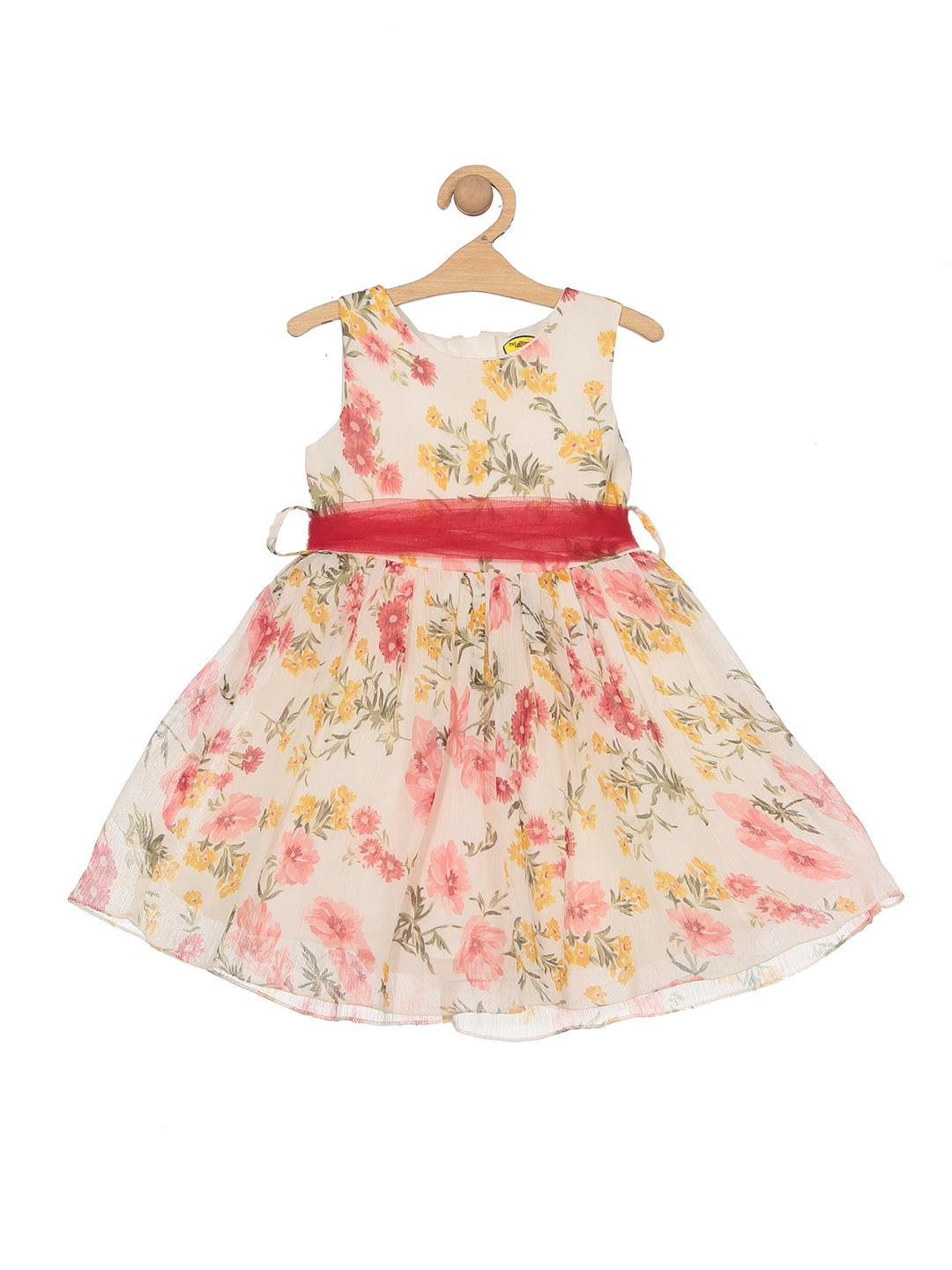 

Lil Lollipop Girls Floral Printed Pure Cotton Fit & Flare Dress, Cream