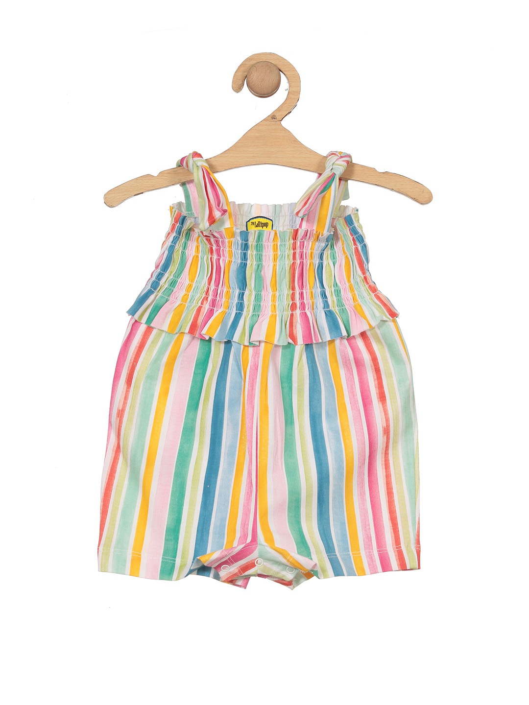 

Lil Lollipop Girls Shoulder Straps Striped Pure Cotton Romper, Green