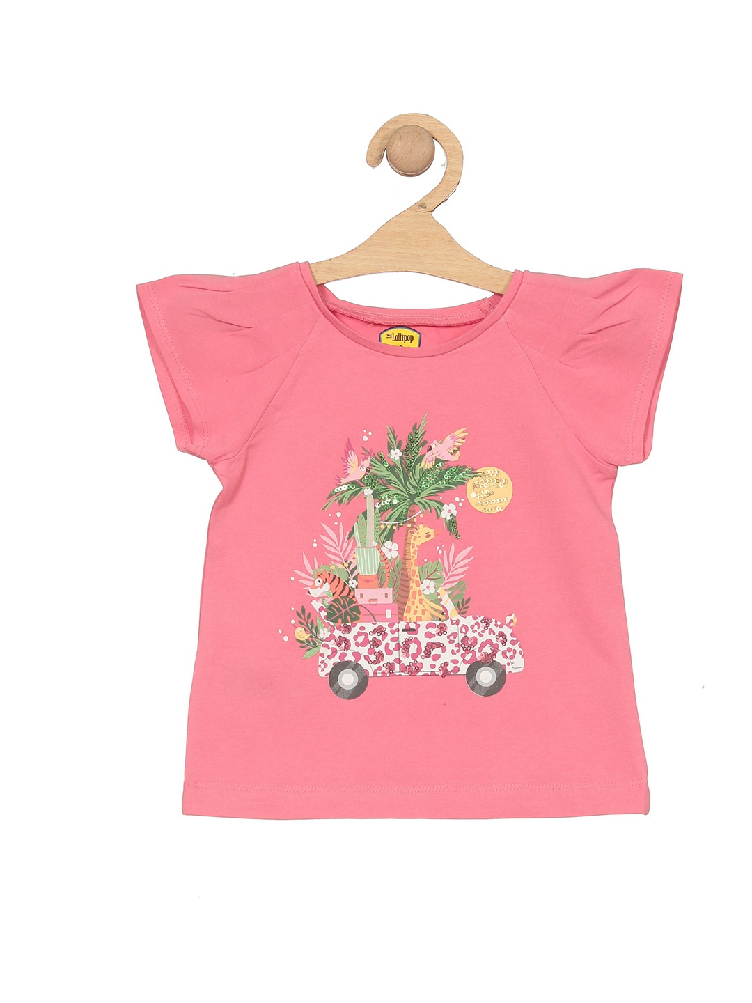 

Lil Lollipop Girls Graphic Printed Raglan Sleeves Pure Cotton T-shirt, Pink