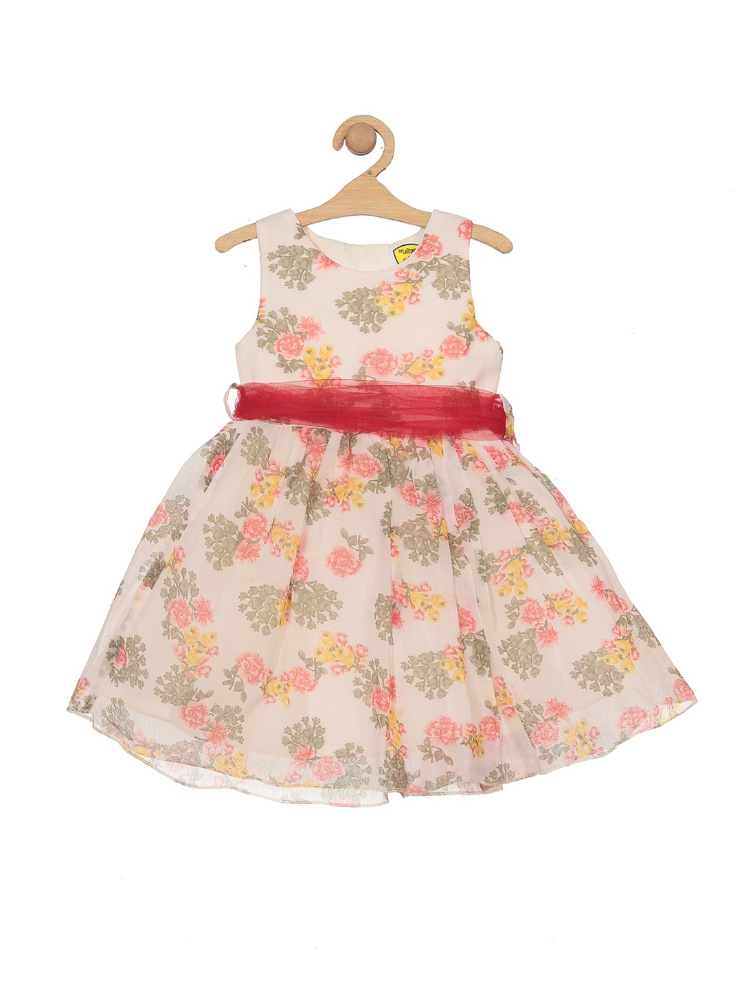 

Lil Lollipop Girls Floral Printed Pure Cotton Fit & Flare Dress, Cream