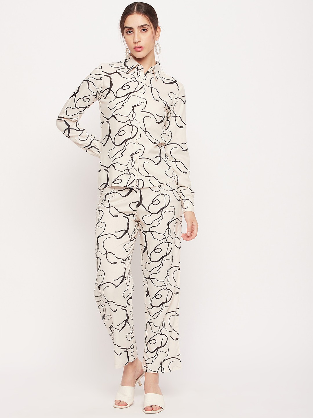 

NABIA Women Printed Shirt Collar Co-Ords, White