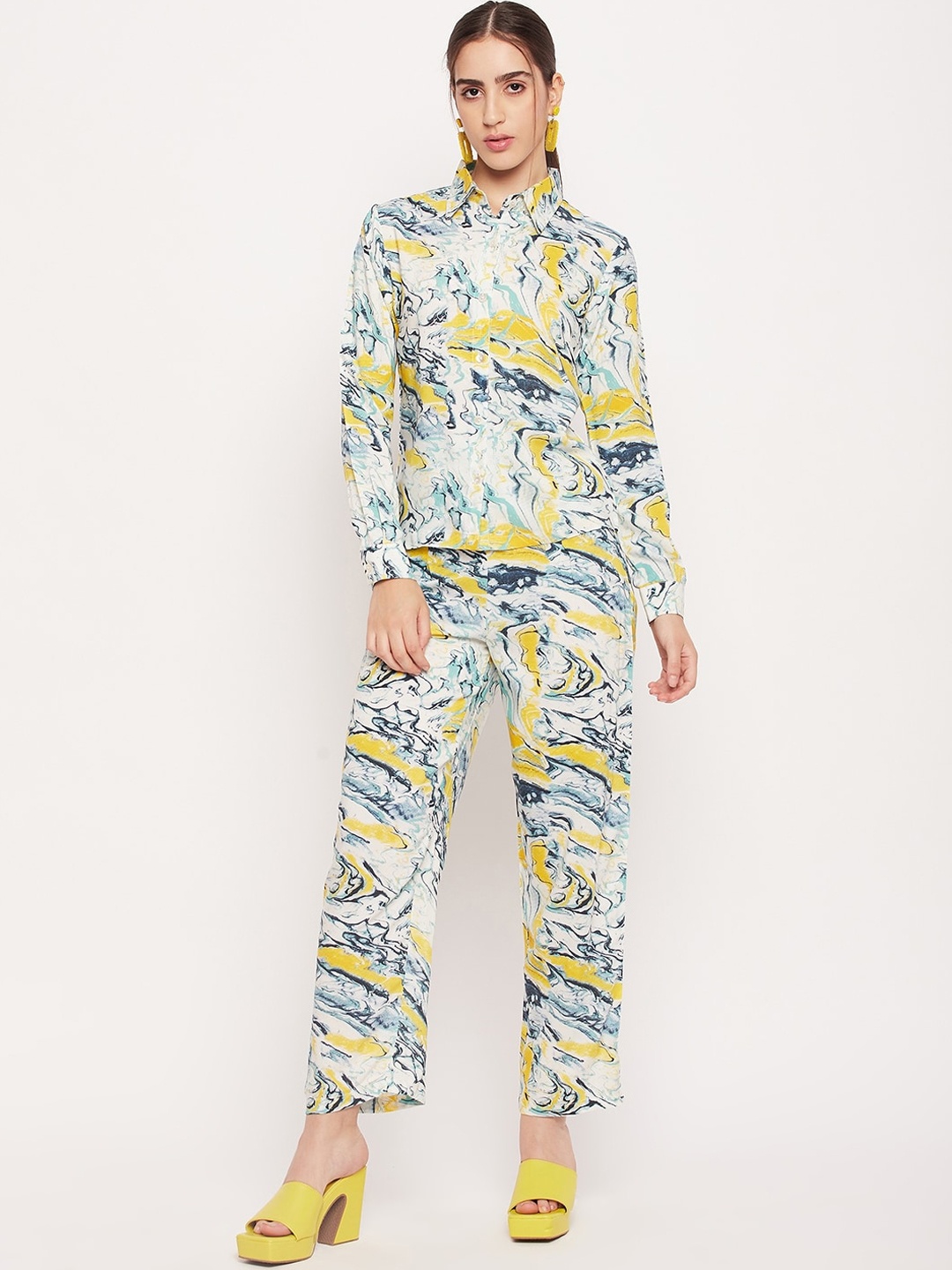 

NABIA Abstract Printed Shirt With Trousers, White