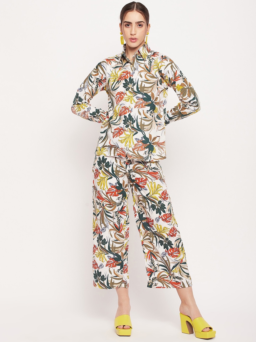 

NABIA Women Printed Shirt Collar Co-Ords, White