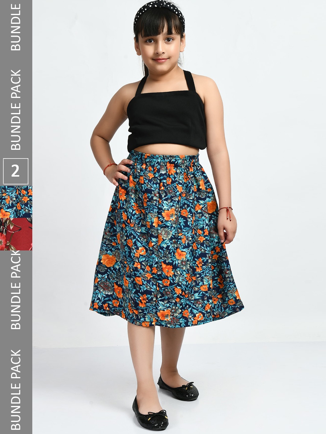 

IndiWeaves Girls Pack Of 2 Floral Printed Skirts, Blue