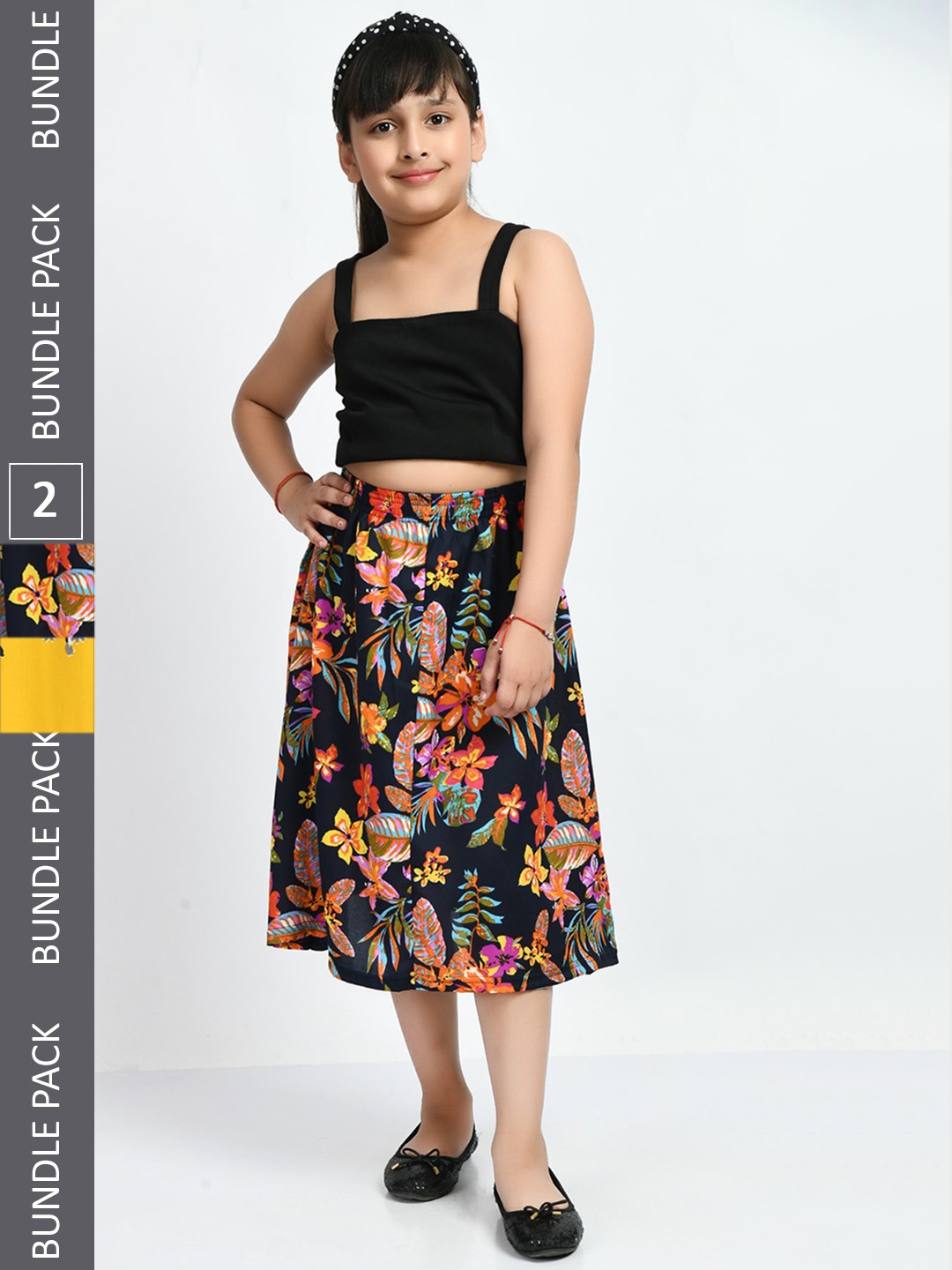 

IndiWeaves Girls Pack Of 2 Floral Printed Skirts, Yellow
