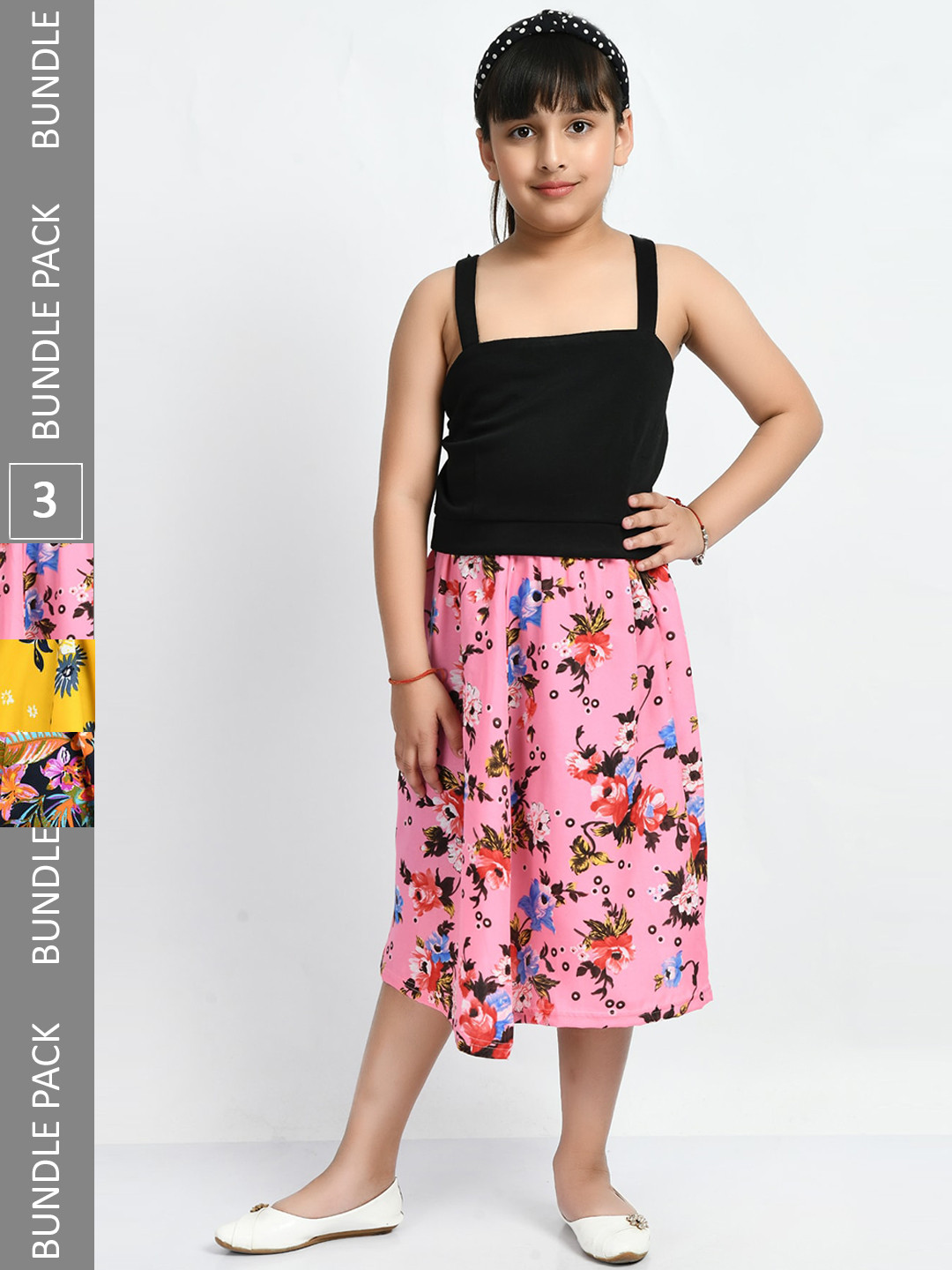 

IndiWeaves Girls Pack of 3 Floral Printed Knee-Length Skirts, Pink