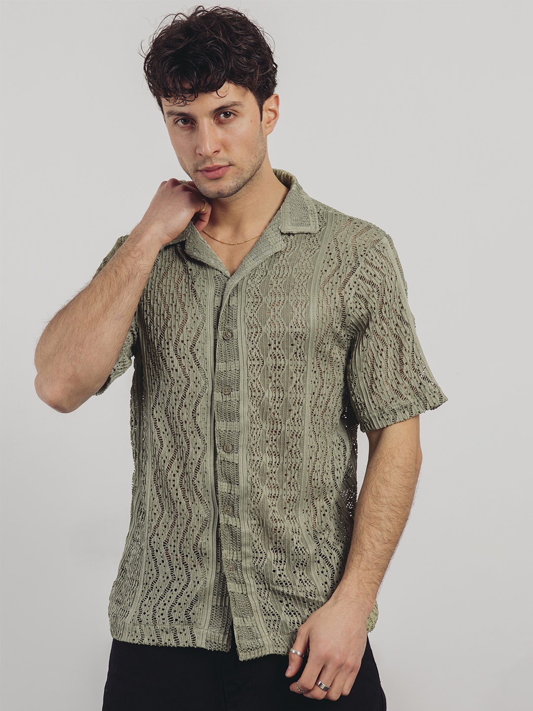 

catch Self Design Casual Shirt, Olive