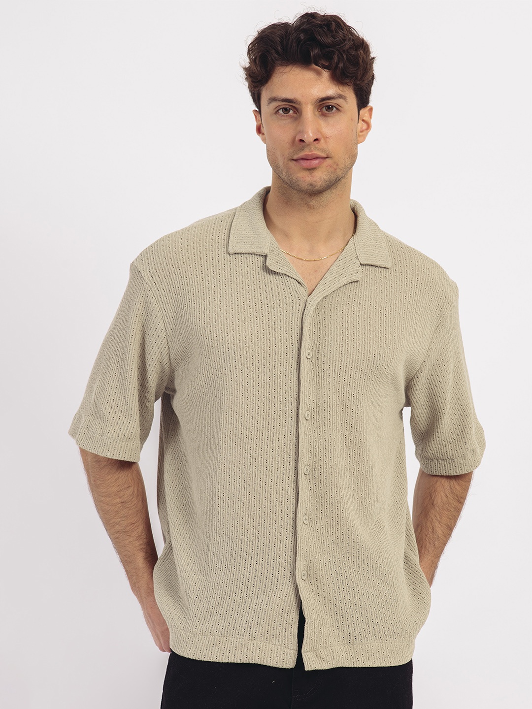 

catch Men Self Design Casual Shirt, Brown