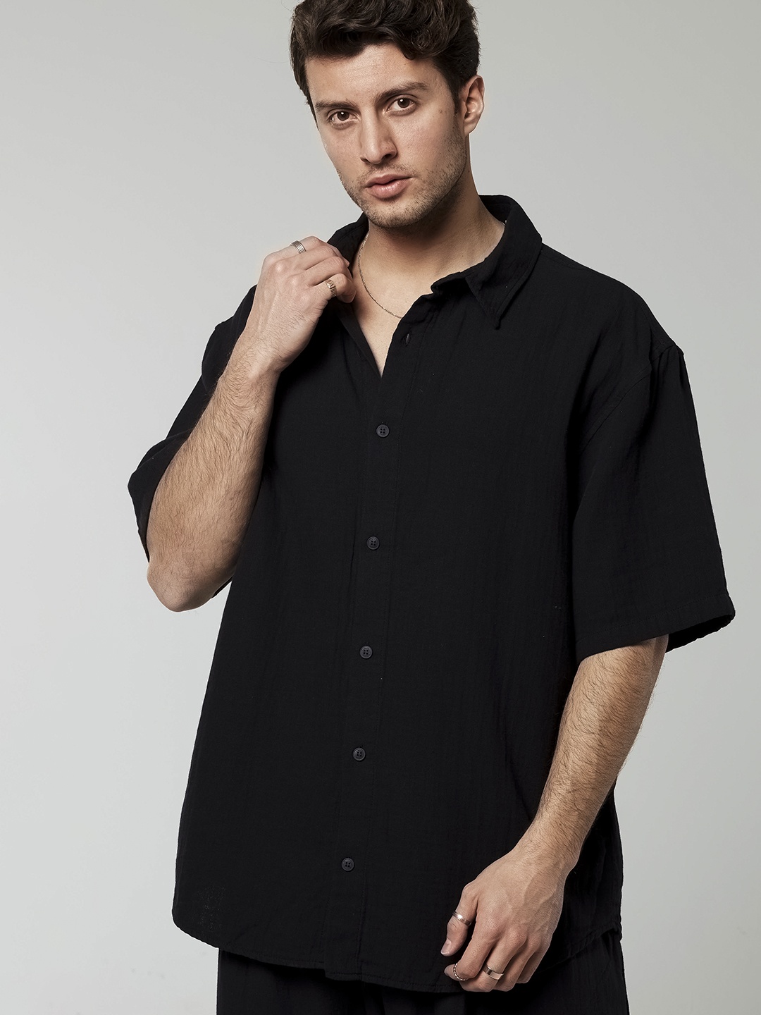 

catch Relaxed Fit Pure Cotton Casual Shirt, Black